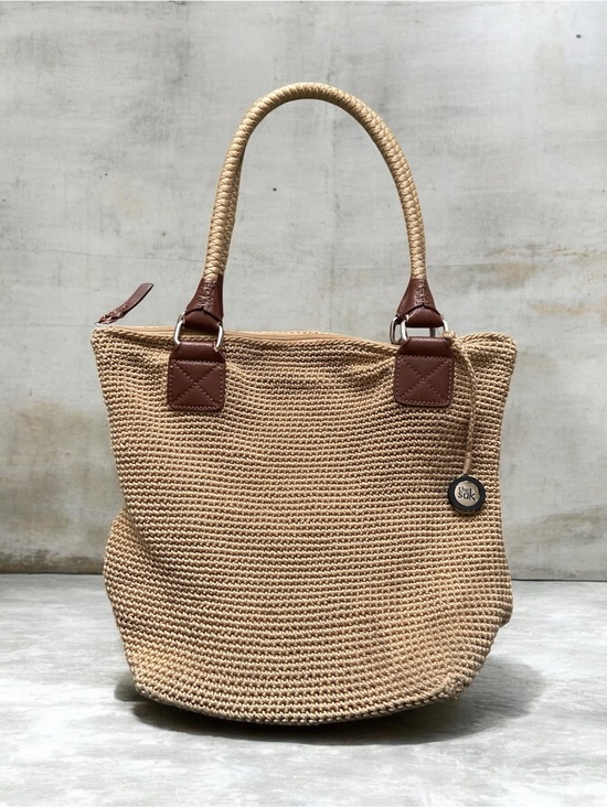 The Sak Handbags - The Sak Crochet Woven Shoulder Bag Tan Boho Hobo Purse Leather Trim Handbag